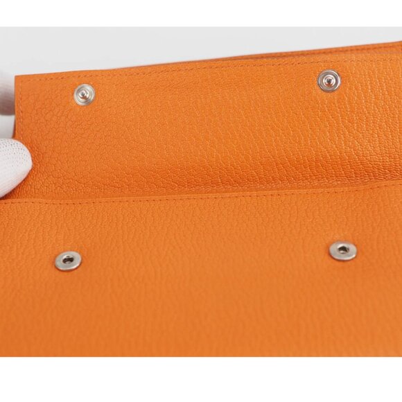 Hermes Classic Kelly Long Wallet Orange Chevre Leather Silver Classique Depliant - Picture 8 of 9